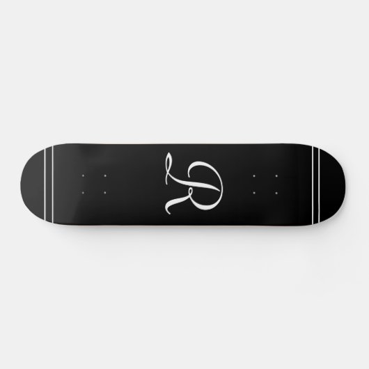 Elegantes Schwarz/Weiß Mit Monogramm Personalisier Skateboard (Horizontal)