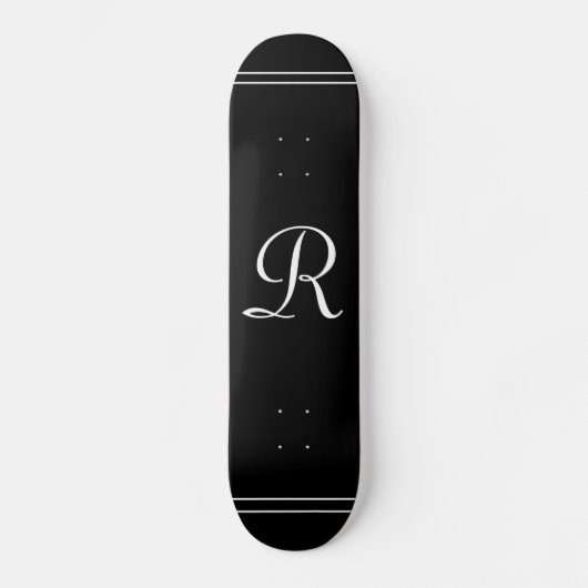 Elegantes Schwarz/Weiß Mit Monogramm Personalisier Skateboard (Vorderseite)