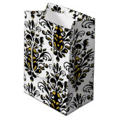 Elegantes Schwarz-Weiß mit Touch von Goldstaub Mittlere Geschenktüte (Rückseite Schrägansicht)