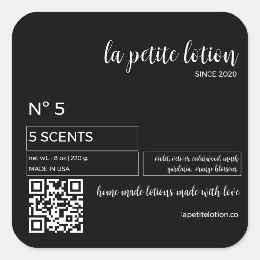 Elegantes schwarz-weiß-modernes Cosmetic-Flaschene Quadratischer Aufkleber (Vorderseite)