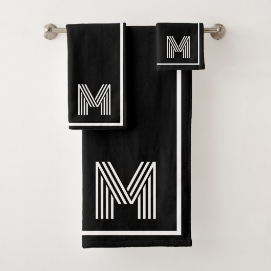 Elegantes Schwarz-Weiß-Monogramm Anfangsbuchstabe Badhandtuch Set (Insitu)