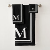 Elegantes Schwarz-Weiß-Monogramm Badhandtuch Set (Insitu)