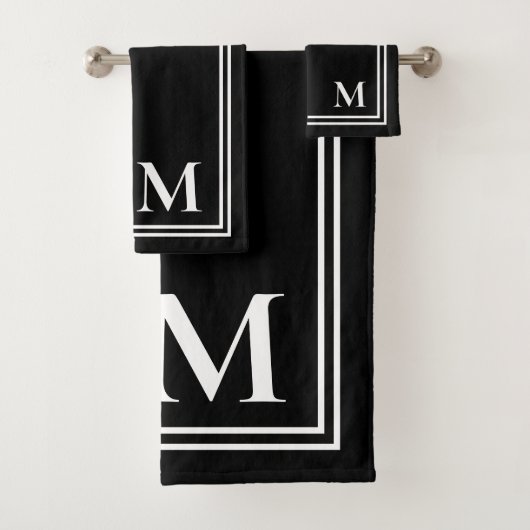 Elegantes Schwarz-Weiß-Monogramm Badhandtuch Set (Insitu)