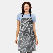 Elegantes Schwarz-Weiß-Monogramm-Blätter Zeichnend Schürze (Getragen)
