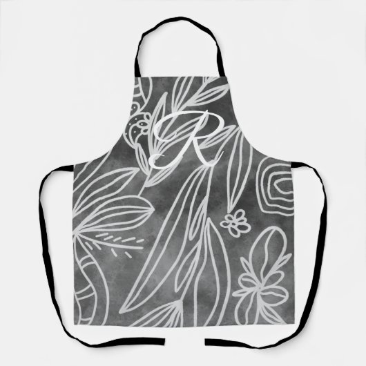 Elegantes Schwarz-Weiß-Monogramm-Blätter Zeichnend Schürze (Vorderseite)