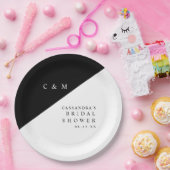 Elegantes Schwarz-Weiß-Monogramm-Brautparty Pappteller (Party)