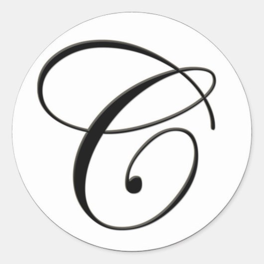 Elegantes Schwarz-Weiß-Monogramm C Runder Aufkleber (Vorderseite)