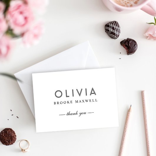 Elegantes Schwarz-Weiß-Monogramm Dankeskarte