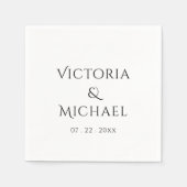 Elegantes Schwarz-Weiß-Monogramm & Datum Hochzeit Serviette (Vorderseite)