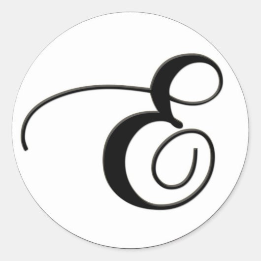 Elegantes Schwarz-Weiß-Monogramm E Runder Aufkleber (Vorderseite)
