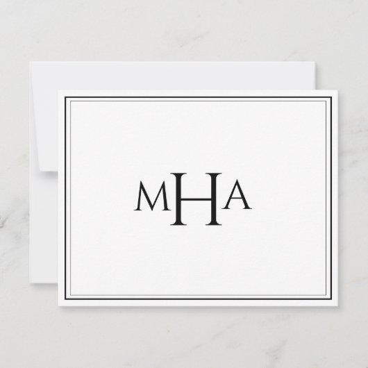 Elegantes Schwarz-Weiß-Monogramm Flachformat Dankeskarte (Vorderseite)