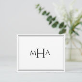 Elegantes Schwarz-Weiß-Monogramm Flachformat Dankeskarte (Stehend Vorderseite)