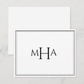 Elegantes Schwarz-Weiß-Monogramm Flachformat Dankeskarte (Vorne/Hinten)