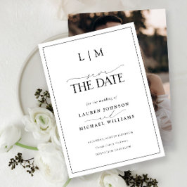Elegantes Schwarz-Weiß-Monogramm-Foto Hochzeit Save The Date