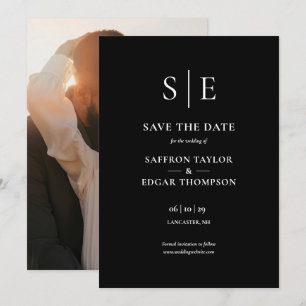 Elegantes Schwarz-Weiß-Monogramm-Foto-Hochzeit Save The Date