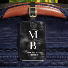 Elegantes Schwarz-Weiß-Monogramm Gepäckanhänger