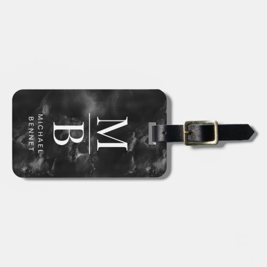 Elegantes Schwarz-Weiß-Monogramm Gepäckanhänger (Vorderseite horizontal)