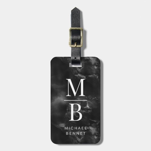 Elegantes Schwarz-Weiß-Monogramm Gepäckanhänger (Vorderseite vertikal)