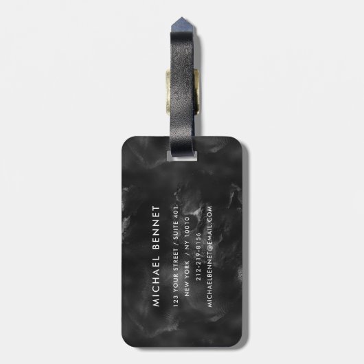 Elegantes Schwarz-Weiß-Monogramm Gepäckanhänger (Rückseite vertikal)