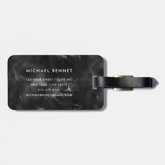 Elegantes Schwarz-Weiß-Monogramm Gepäckanhänger (Rückseite horizontal)