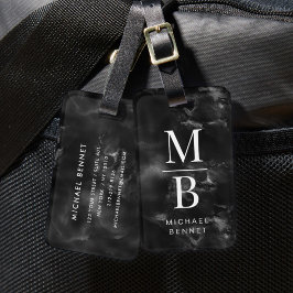 Elegantes Schwarz-Weiß-Monogramm Gepäckanhänger