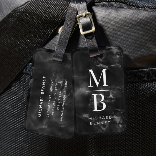 Elegantes Schwarz-Weiß-Monogramm Gepäckanhänger