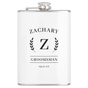 Elegantes Schwarz-Weiß-Monogramm-Geschenk für den  Flachmann