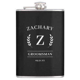 Elegantes Schwarz-Weiß-Monogramm-Geschenk für den Flachmann