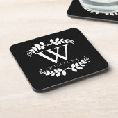 Elegantes Schwarz-Weiß-Monogramm Getränkeuntersetzer (Linke Seite)