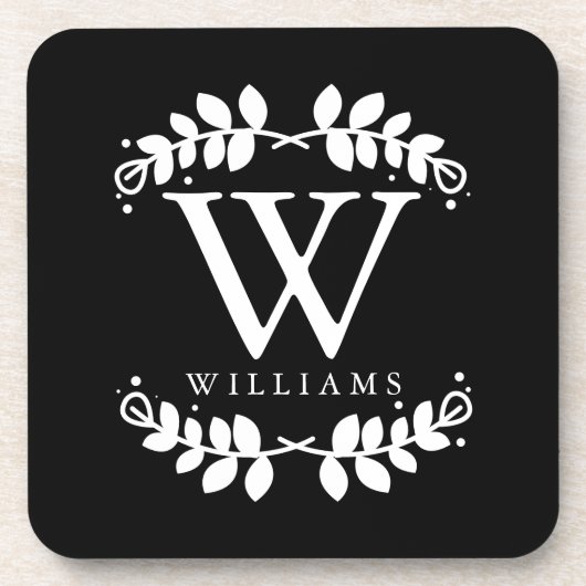 Elegantes Schwarz-Weiß-Monogramm Getränkeuntersetzer (Vorderseite)
