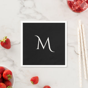Elegantes Schwarz-Weiß-Monogramm-Hochzeit  Serviette