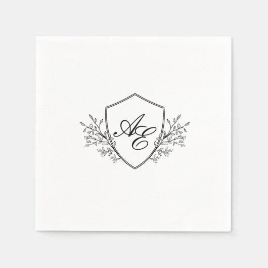 Elegantes Schwarz-Weiß-Monogramm HochzeitsNapkins Serviette (Vorderseite)