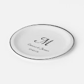 Elegantes Schwarz-Weiß-Monogramm-Hochzeitspapier Pappteller (Schrägansicht)