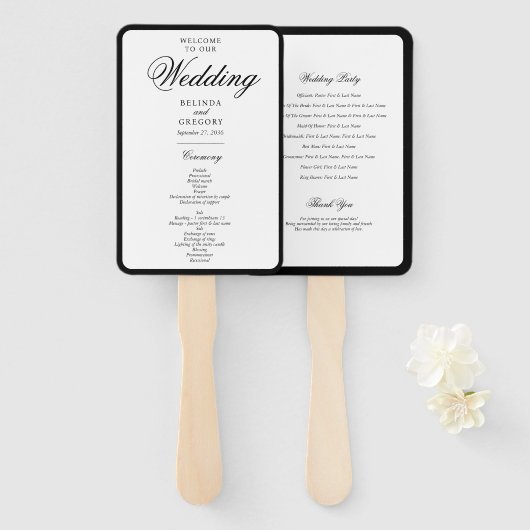 Elegantes Schwarz-Weiß-Monogramm-Hochzeitsprogramm Fächer (Vorne und Hinten)