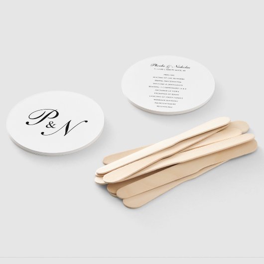 Elegantes Schwarz-Weiß-Monogramm-Hochzeitsprogramm Fächer (Non-assembled)