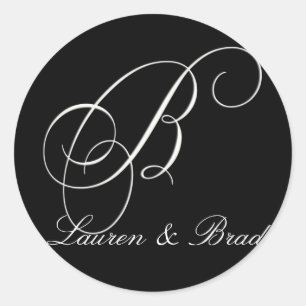 Elegantes Schwarz-Weiß-Monogramm - Initial B Runder Aufkleber