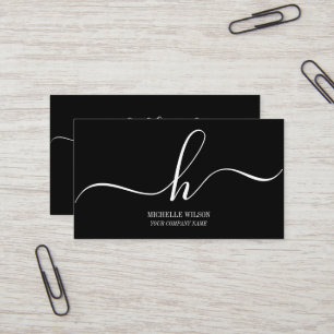 Elegantes Schwarz-Weiß-Monogramm Initiale Schriftn Visitenkarte