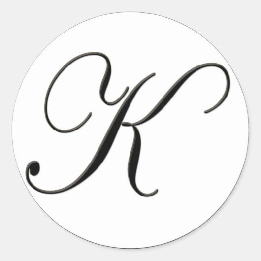 Elegantes Schwarz-Weiß-Monogramm K Runder Aufkleber (Vorderseite)