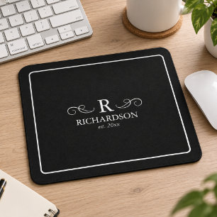 Elegantes Schwarz-Weiß-Monogramm-Mauspad Mousepad