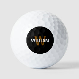 Elegantes Schwarz-Weiß-Monogramm Name Golfball