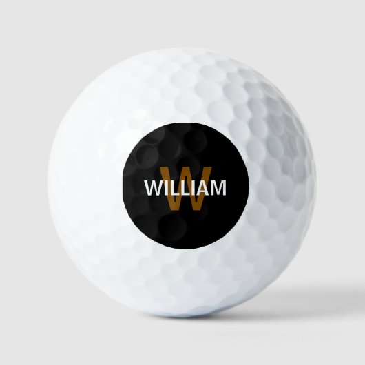 Elegantes Schwarz-Weiß-Monogramm Name Golfball (Vorderseite)