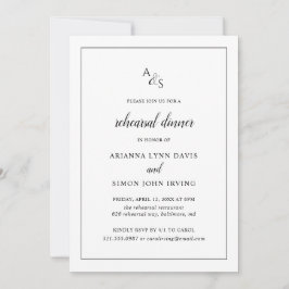 Elegantes Schwarz-Weiß-Monogramm-Probe-Dinner Einladung