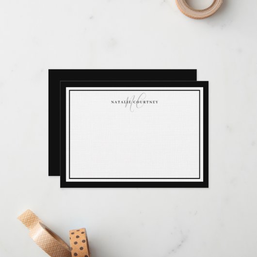 Elegantes Schwarz-Weiß-Monogramm-Script mit zwei G Mitteilungskarte (Vorderseite/Rückseite Beispiel)