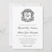 Elegantes Schwarz-Weiß-Monogramm-Wappen Hochzeit Einladung (Vorderseite)