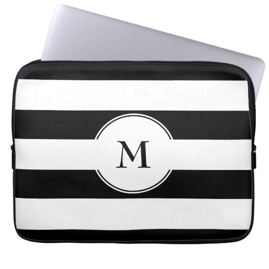 Elegantes Schwarz-Weiß-Muster Laptopschutzhülle (Vorderseite)