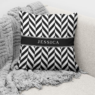 Elegantes Schwarz-Weiß-Muster Name Kissen