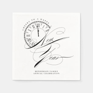 Elegantes Schwarz-Weiß Neujahr Serviette