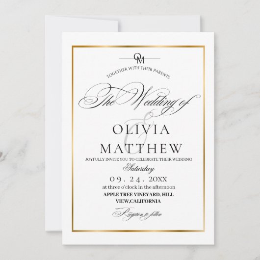 Elegantes Schwarz-Weiß-Overlay-Foto Hochzeit Einladung (Vorderseite)