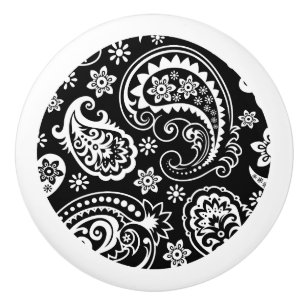 Elegantes Schwarz-Weiß-Paisley Keramikknauf