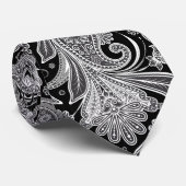 Elegantes Schwarz-Weiß-Paisley-Muster Krawatte (Gerollt)